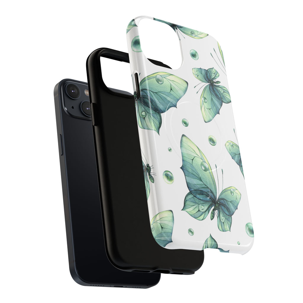 Butterfly Watercolor Magnetic Phone Case — Green Floral Tough Protective Cover