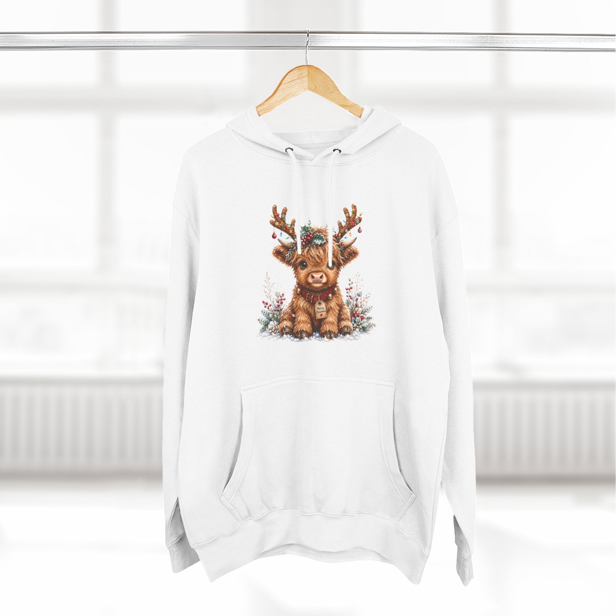 Cute Reindeer Fleece Hoodie - Christmas Woodland Holiday Sweatshirt