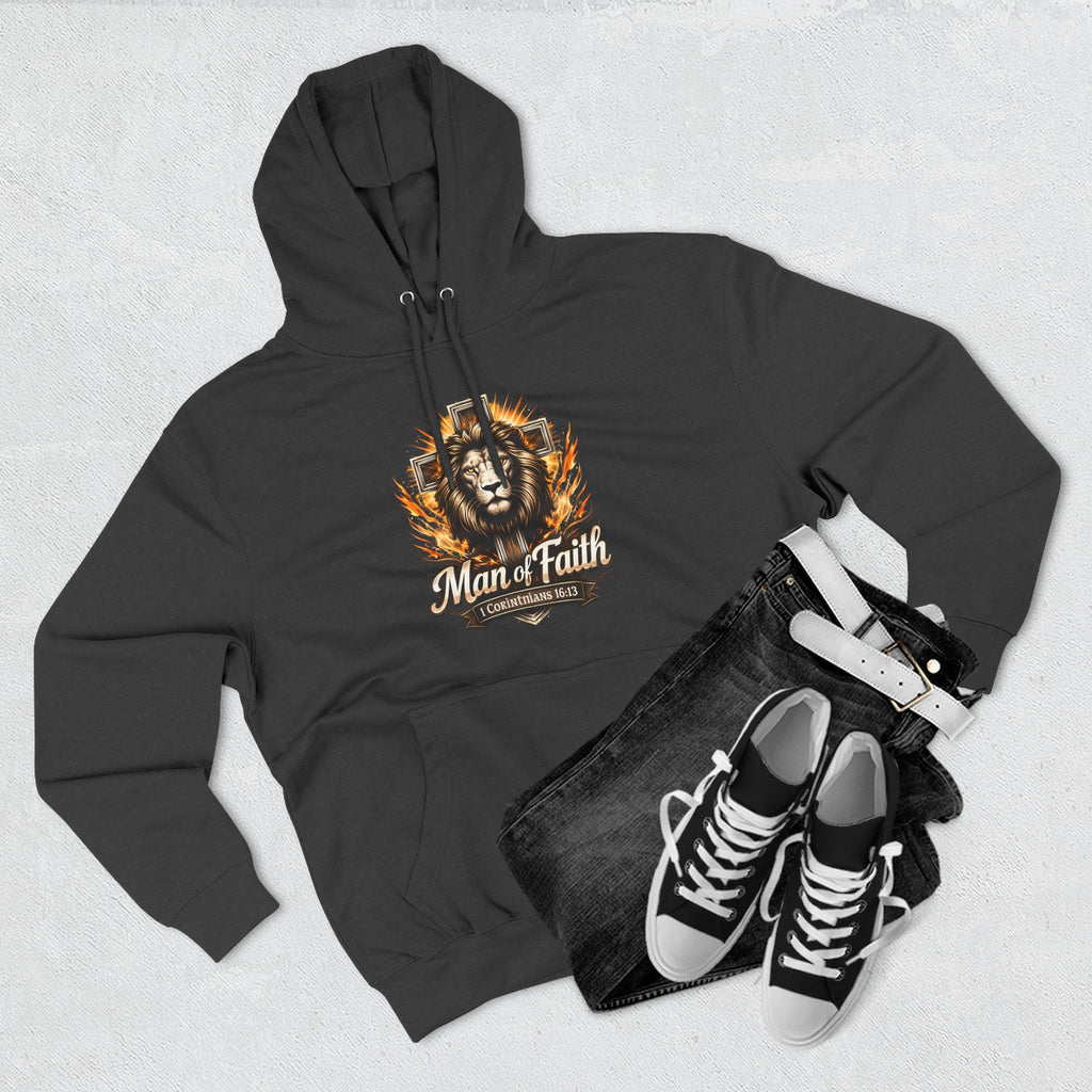 Man of Faith Lion Crest Graphic Fleece Pullover Hoodie