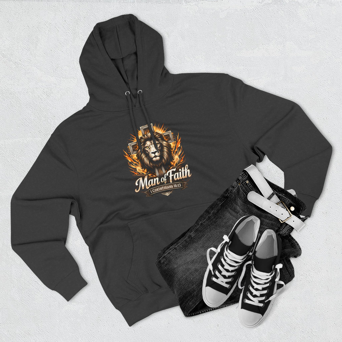 Man of Faith Lion Crest Graphic Fleece Pullover Hoodie