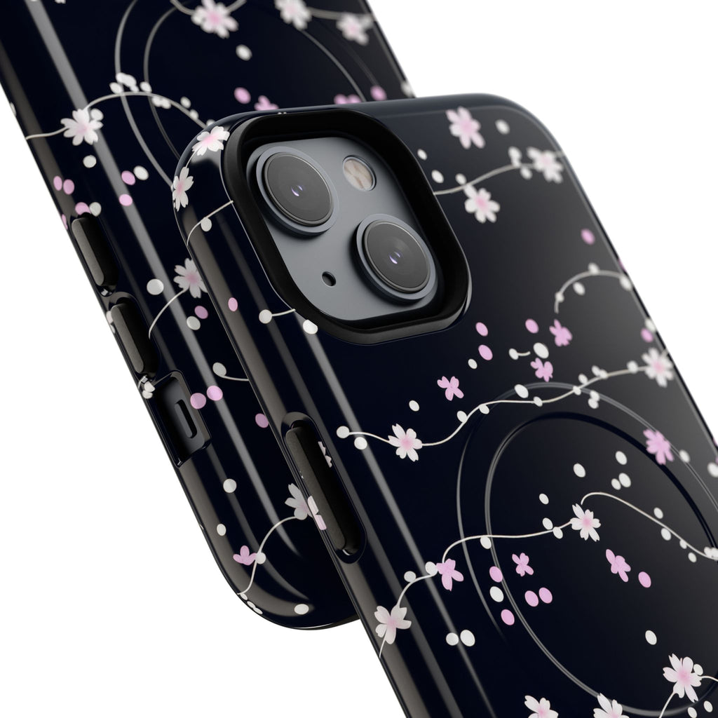 Magnetic Phone Case — Black Sakura Cherry Blossom Tough Cover