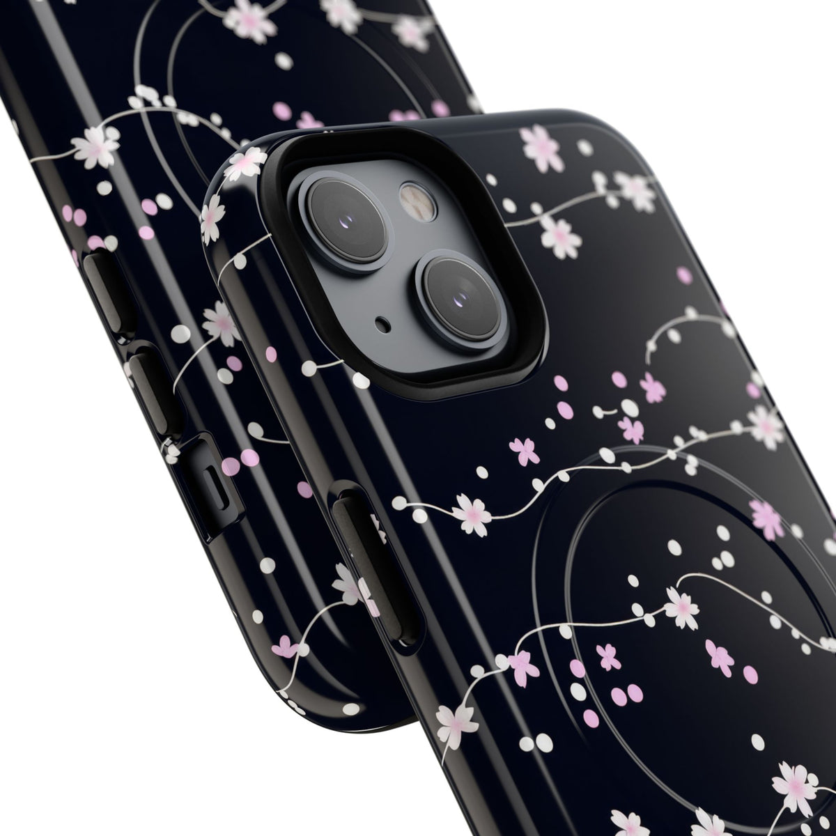 Magnetic Phone Case — Black Sakura Cherry Blossom Tough Cover