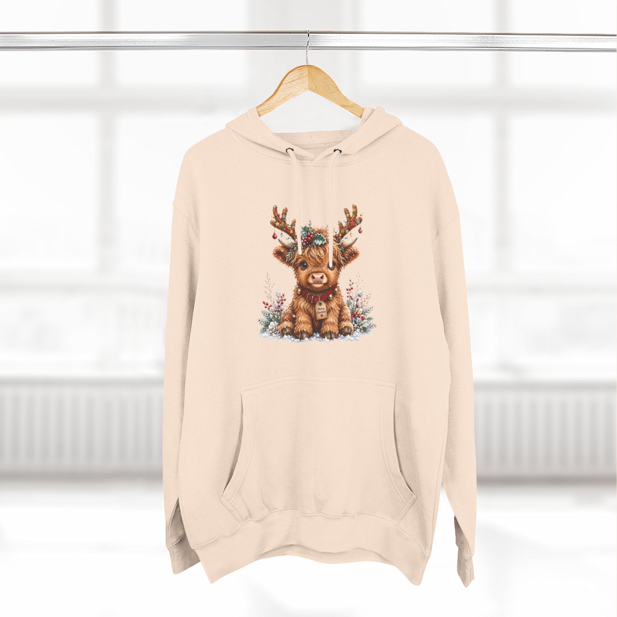 Cute Reindeer Fleece Hoodie - Christmas Woodland Holiday Sweatshirt