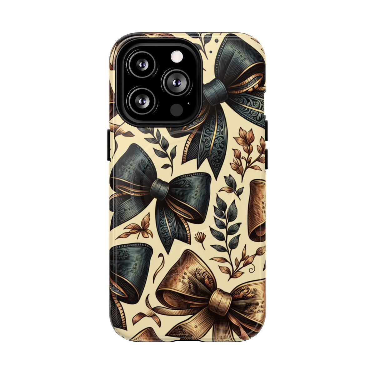 Bow Pattern Tough Magnetic Phone Case — Vintage Ribbon Floral Design