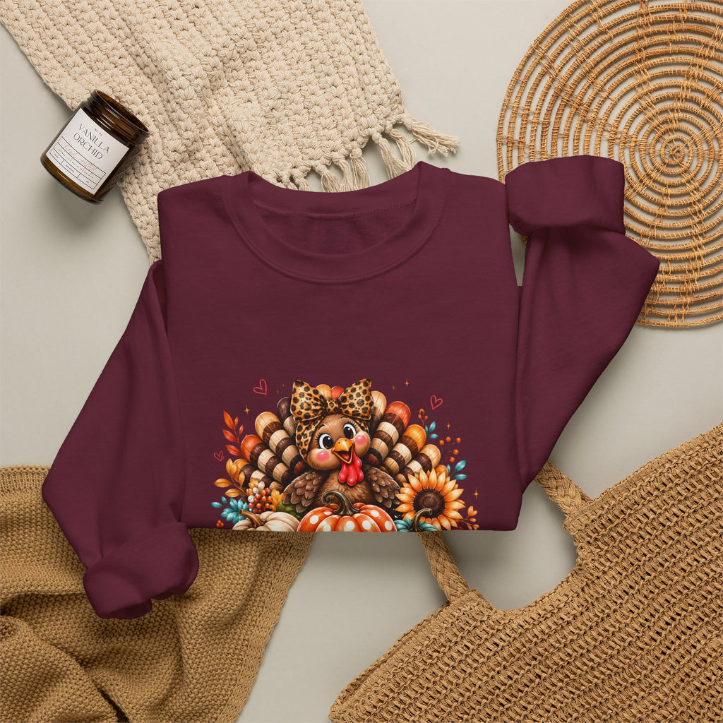 Sweatshirt — "Give Thanks" Autumn Turkey & Pumpkin Thanksgiving Crewneck