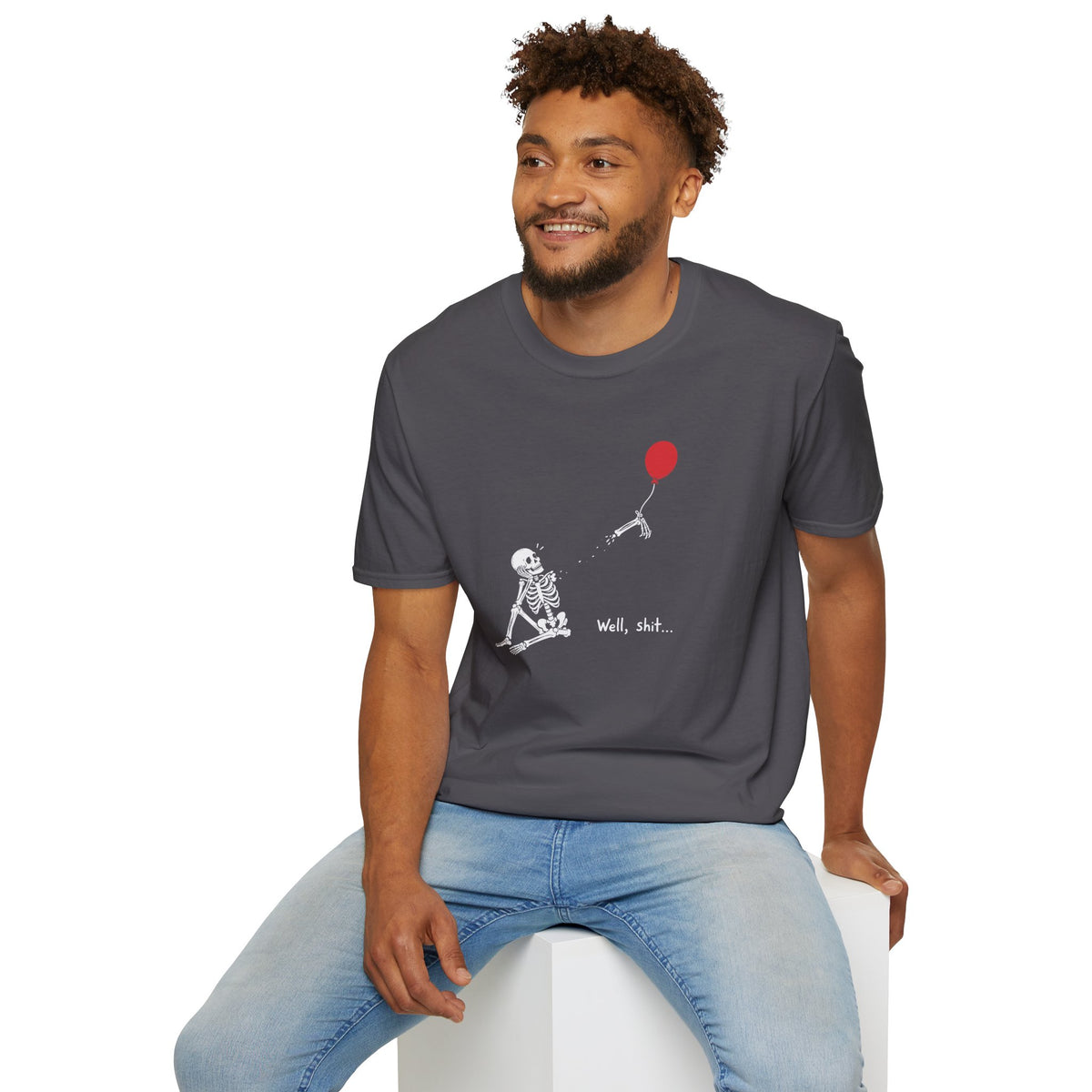 Funny Skeleton Balloon T-Shirt, Well Shit Graphic Tee