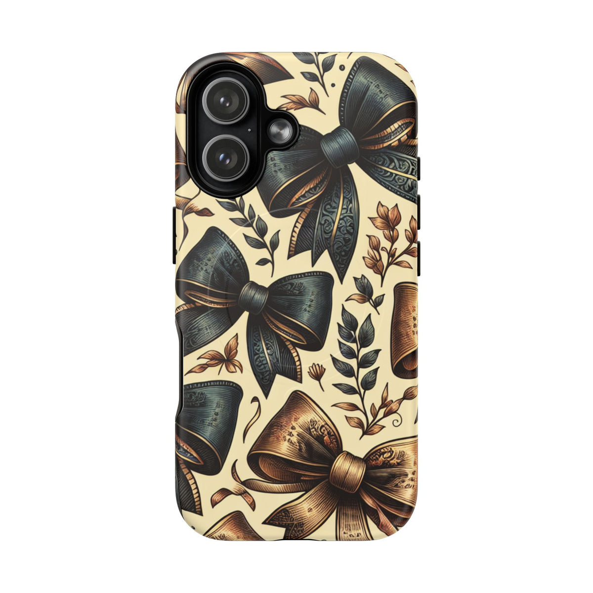 Bow Pattern Tough Magnetic Phone Case — Vintage Ribbon Floral Design