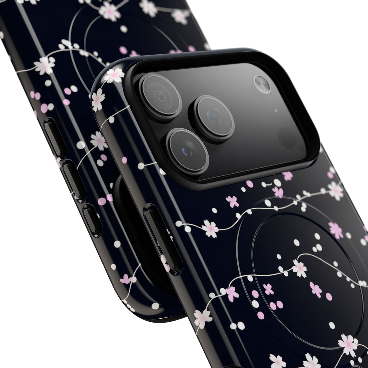 Magnetic Phone Case — Black Sakura Cherry Blossom Tough Cover
