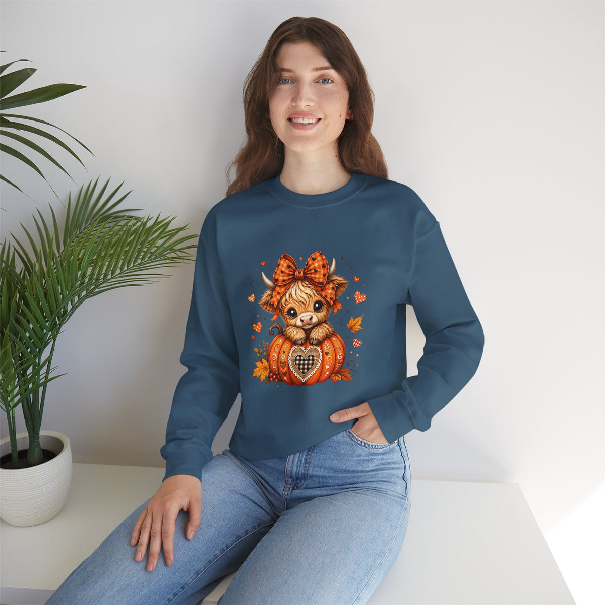 Cute Highland Cow Pumpkin Halloween Sweatshirt