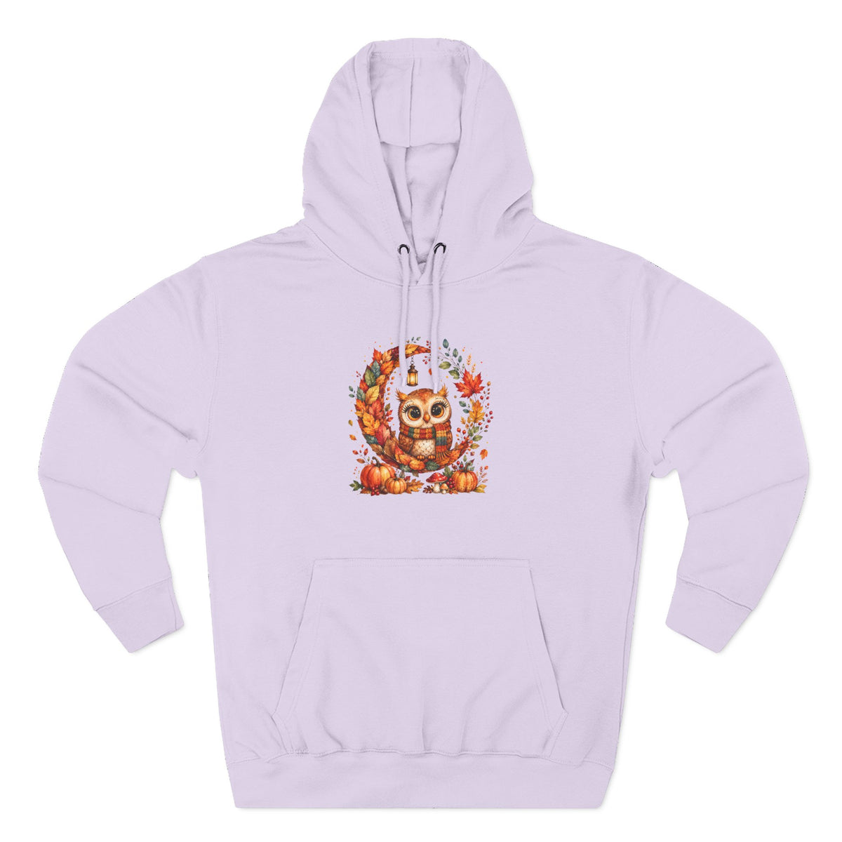 Cozy Autumn Owl Crescent Moon Embroidered Hoodie
