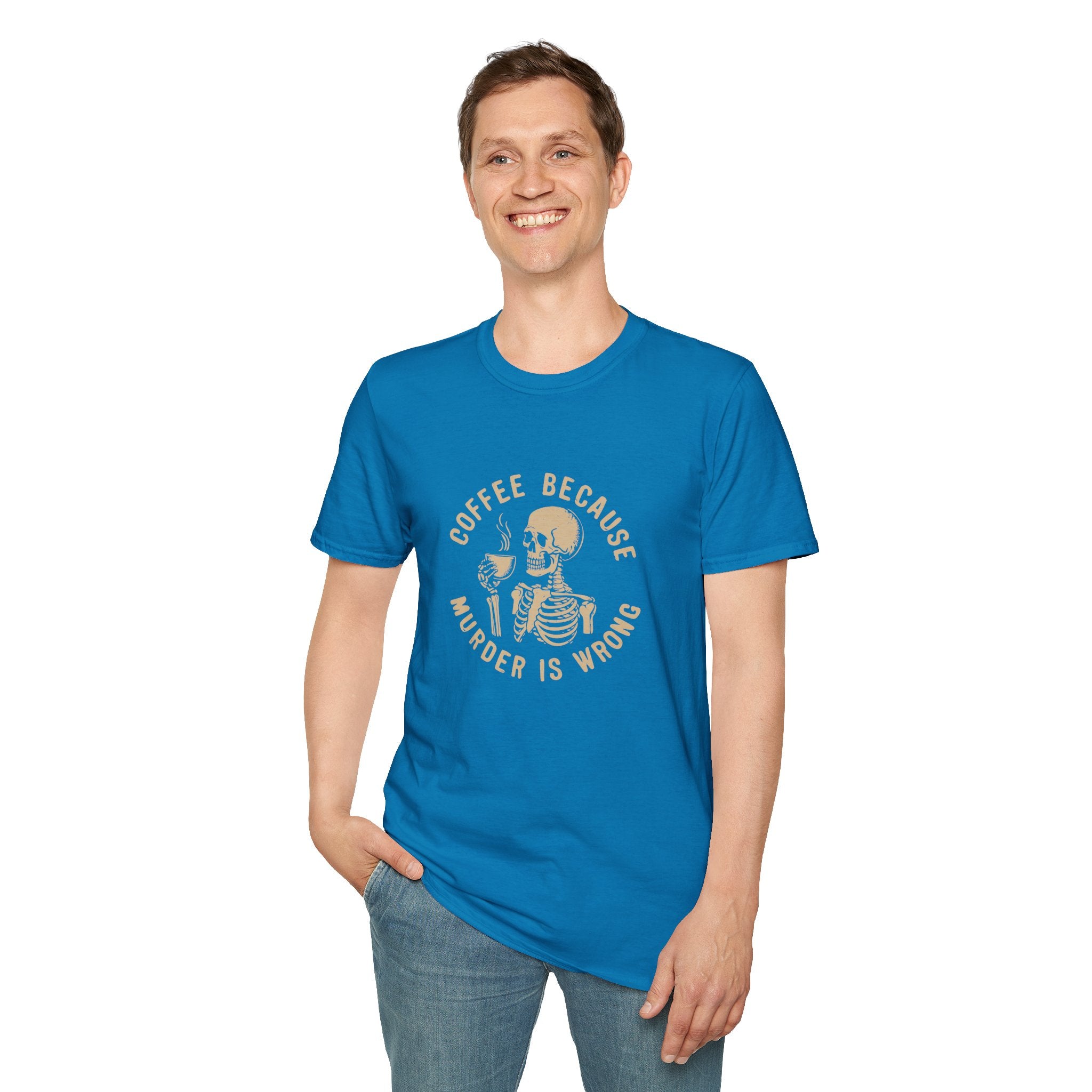 Coffee Because Murder Is Wrong Skull T-Shirt — Funny Dark Humor Gift for Her Graphic Tee