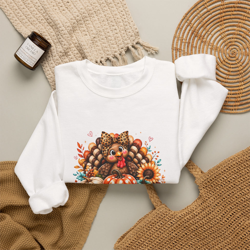 Sweatshirt — "Give Thanks" Autumn Turkey & Pumpkin Thanksgiving Crewneck