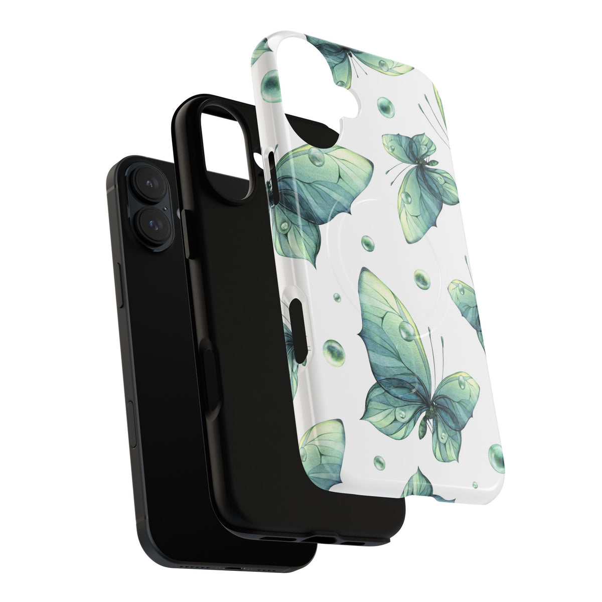 Butterfly Watercolor Magnetic Phone Case — Green Floral Tough Protective Cover