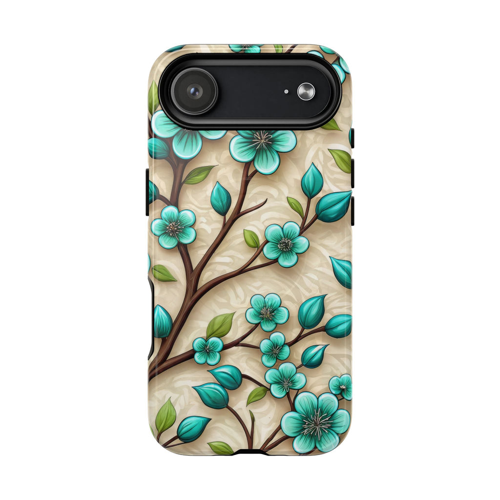 Floral Teal Blossom Tough Magnetic iPhone Case — MagSafe Protective Cover