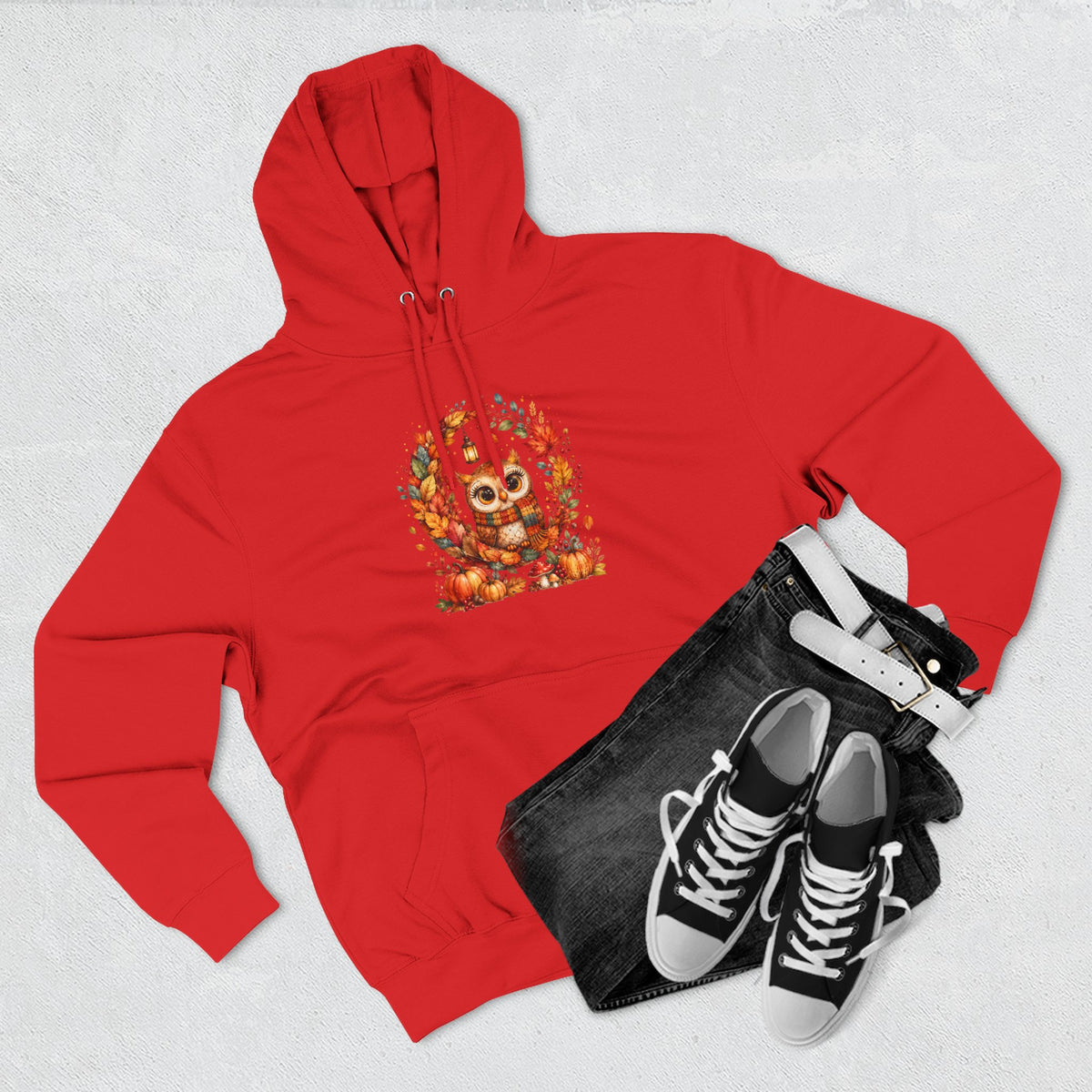 Cozy Autumn Owl Crescent Moon Embroidered Hoodie