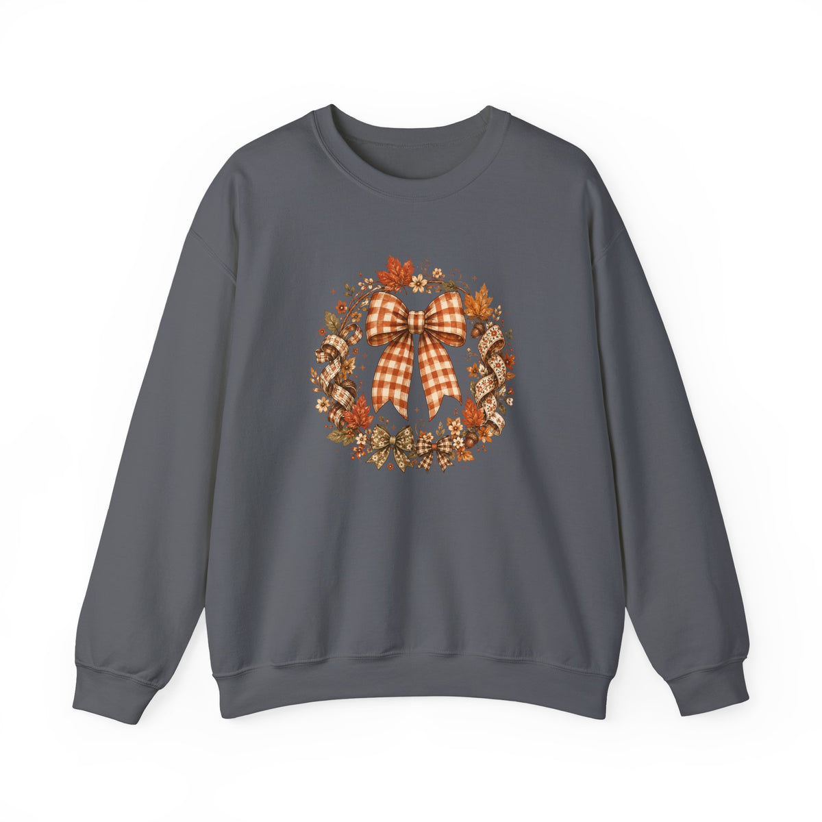 Cozy Autumn Plaid Bow Wreath Crewneck Sweatshirt
