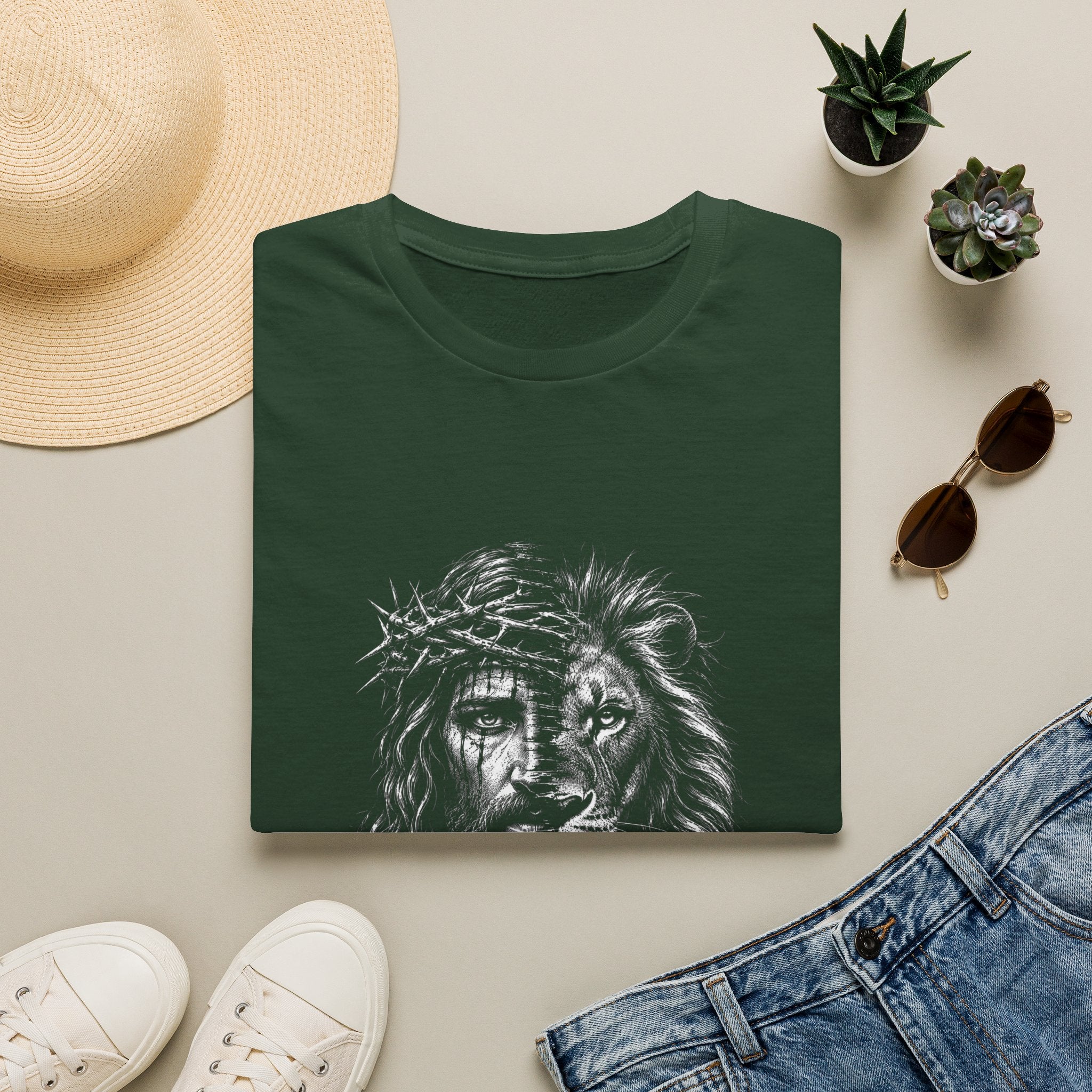 Lion of Judah T-Shirt — Crown of Thorns Half-Face Lion Christian Graphic Tee