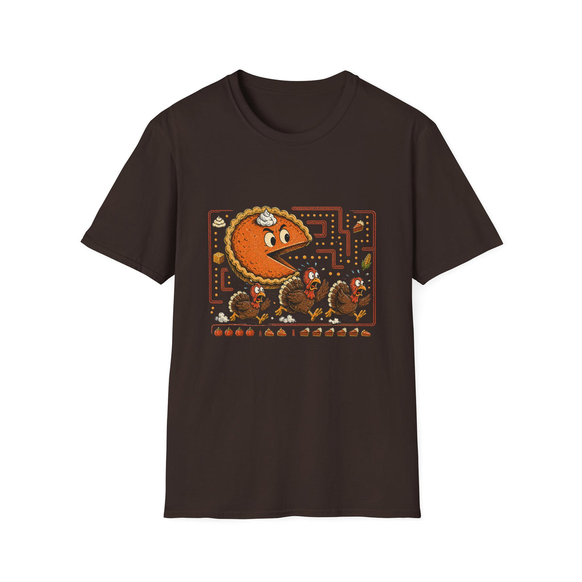Retro Pie Monster T-Shirt — Funny Pac-Maze Dessert Gamer Tee