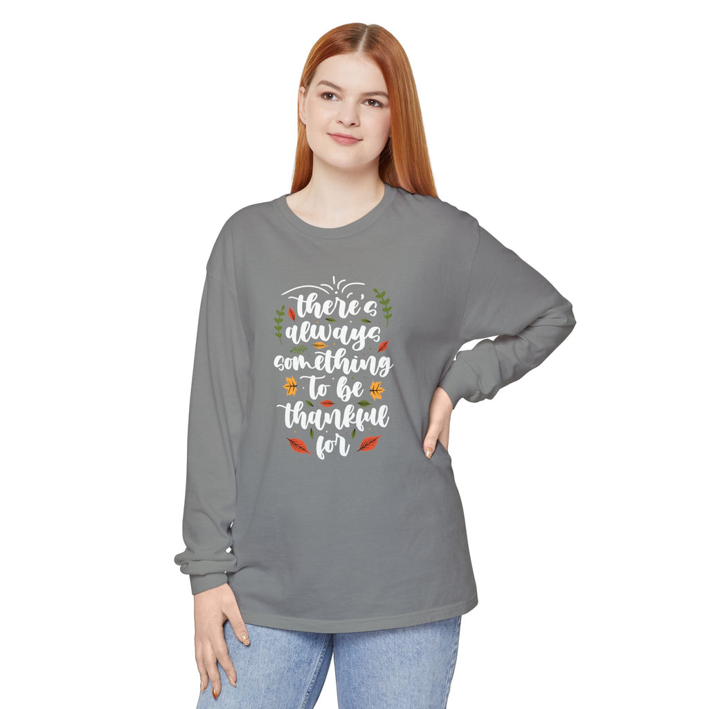 Thankful For Crewneck Long Sleeve Tee — Fall Thanksgiving Gratitude Shirt