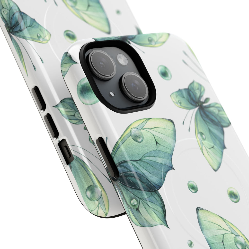 Butterfly Watercolor Magnetic Phone Case — Green Floral Tough Protective Cover