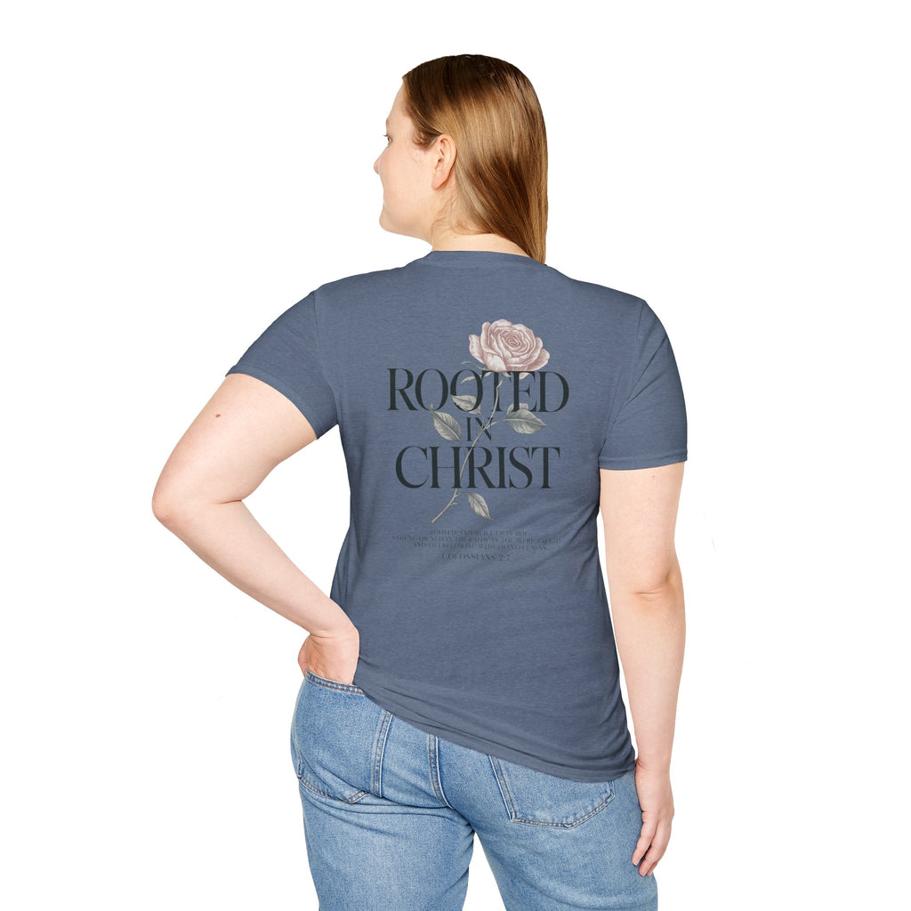 Rooted in Christ Floral T-Shirt — Christian Gift for Women Faith Graphic Tee