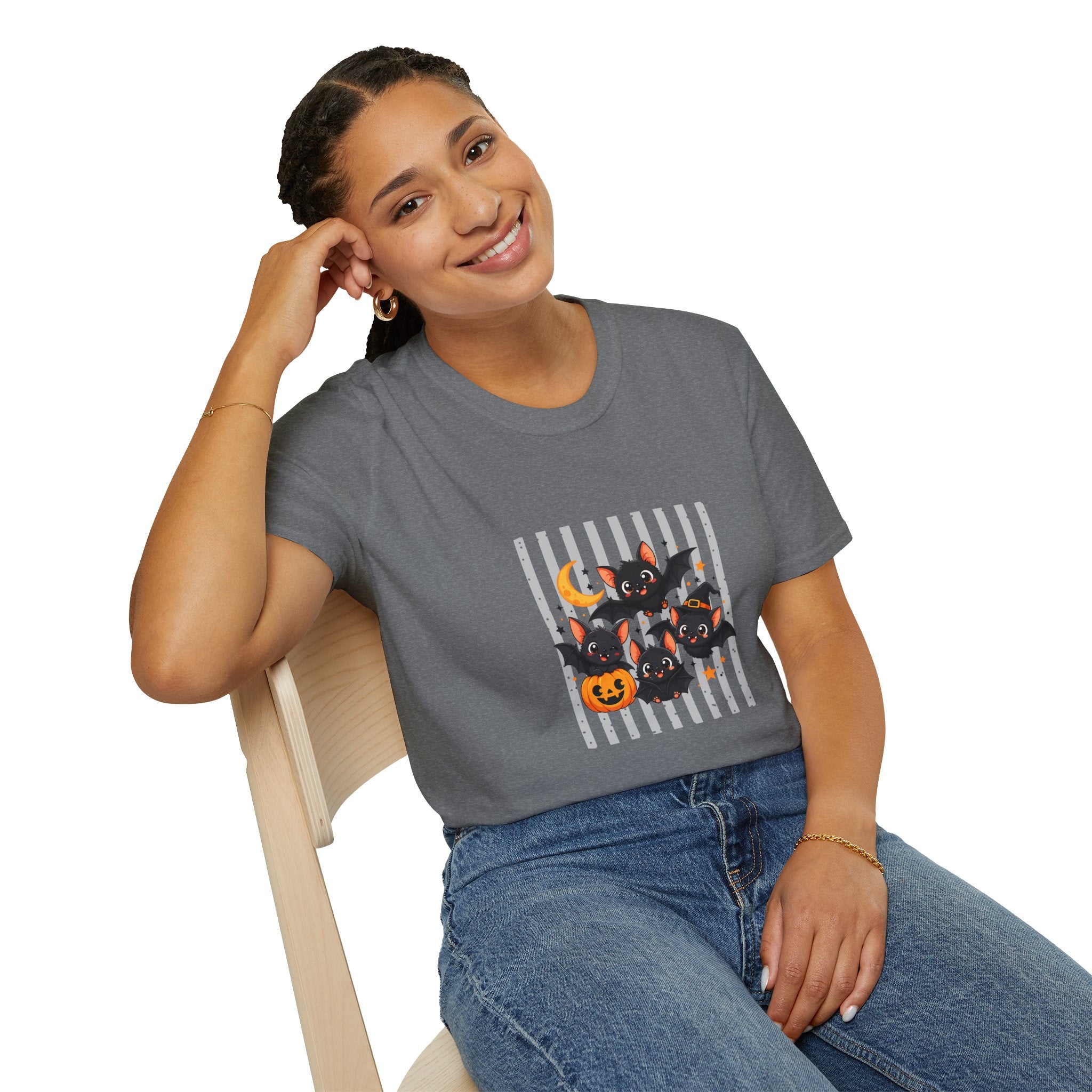 Halloween Bats Pumpkin Moon T-Shirt — Cute Spooky Gift for Women Graphic Tee