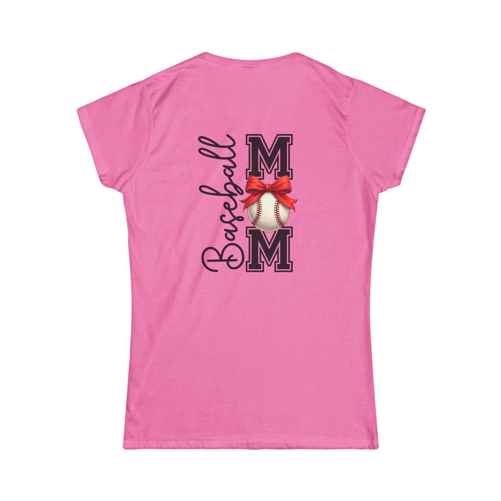 Baseball Mom Script T-Shirt — Cute Bow Gift for Sports Moms Game Day Tee
