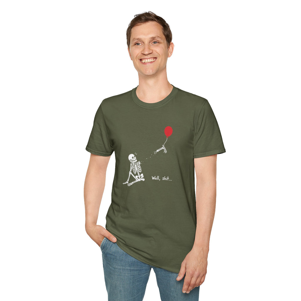 Funny Skeleton Balloon T-Shirt, Well Shit Graphic Tee