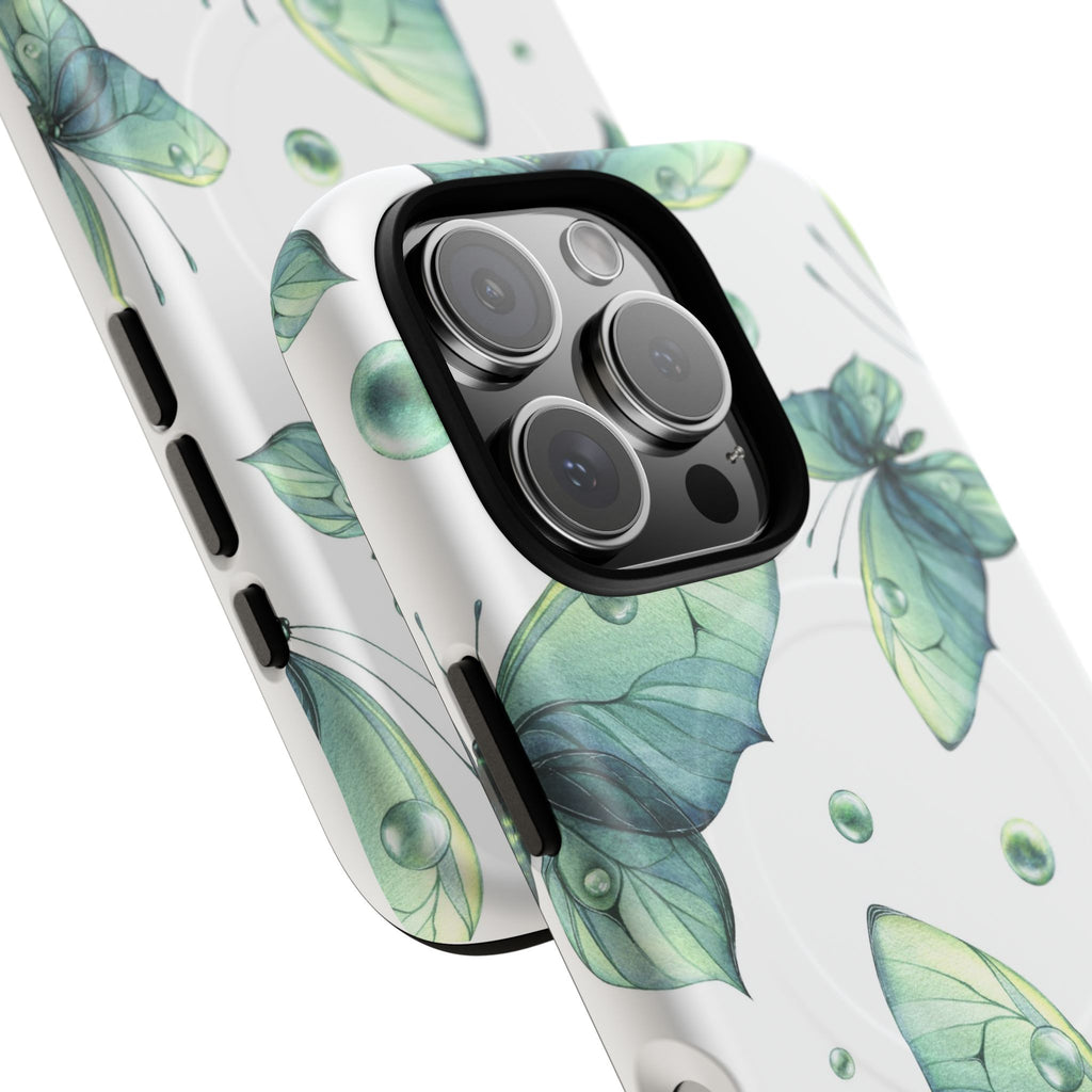 Butterfly Watercolor Magnetic Phone Case — Green Floral Tough Protective Cover