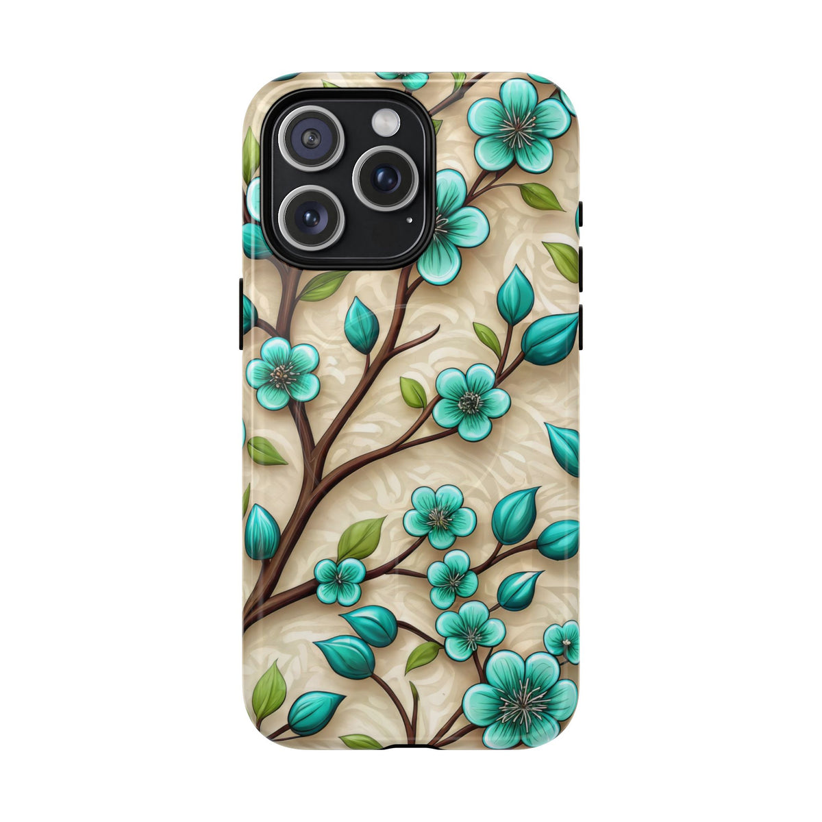 Floral Teal Blossom Tough Magnetic iPhone Case — MagSafe Protective Cover