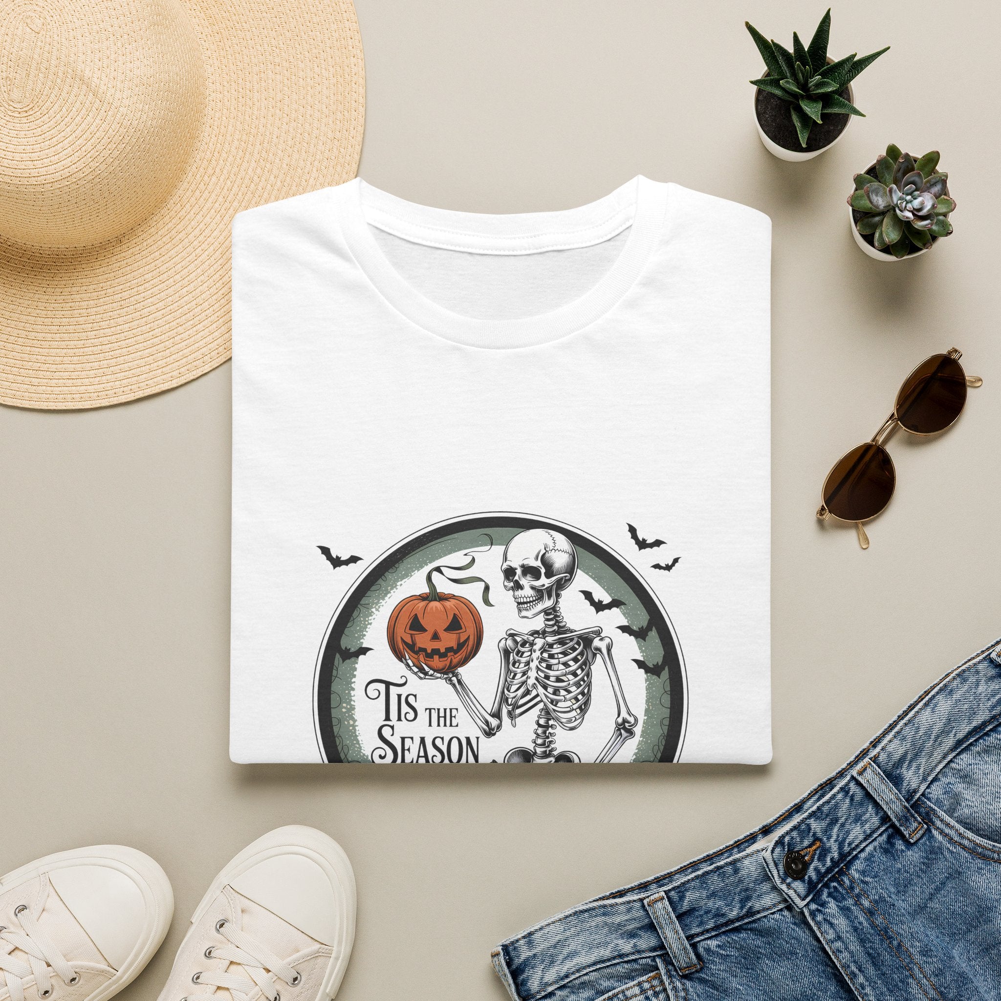 Tis the Season Skeleton Pumpkin T-Shirt — Funny Halloween Gift for Women Graphic Tee