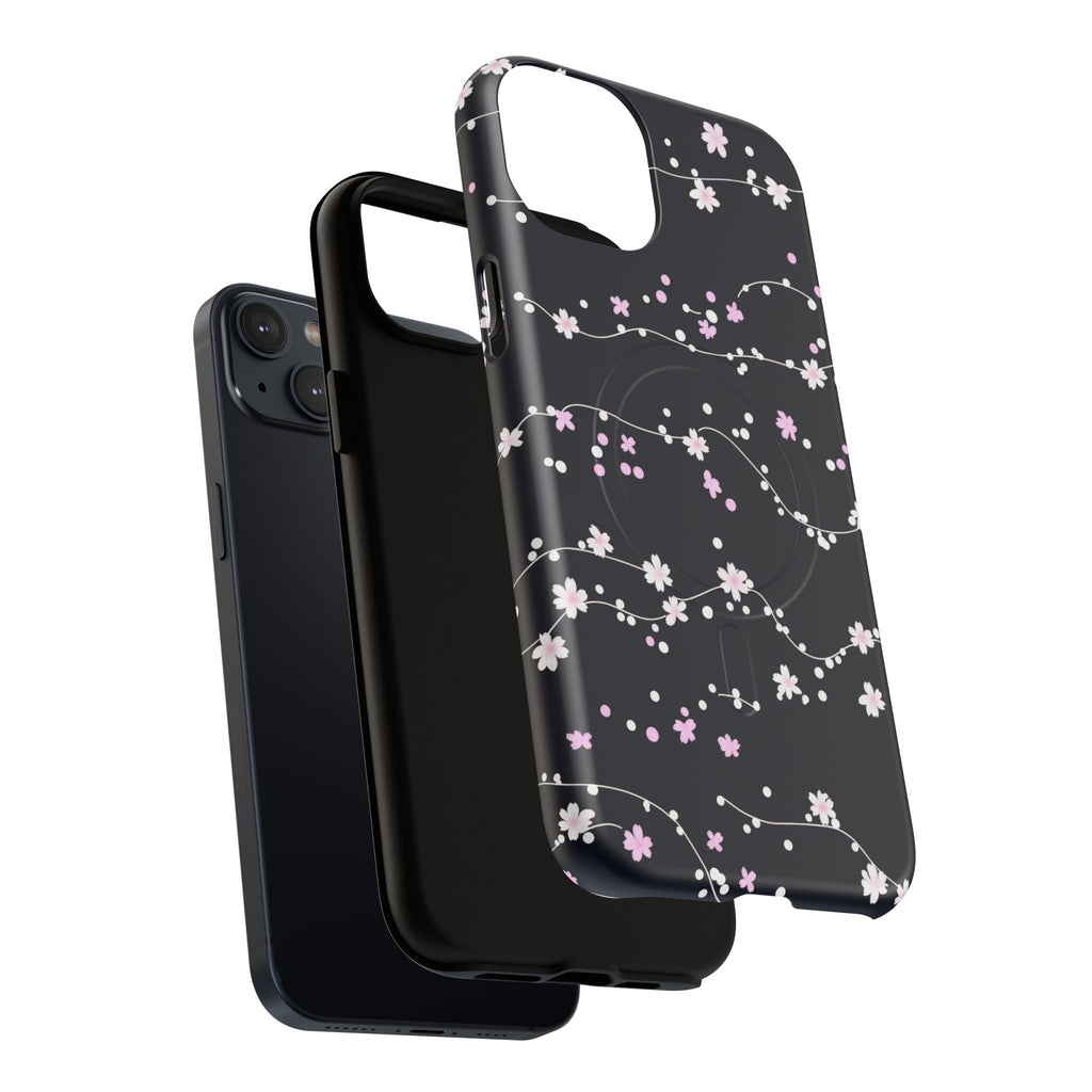 Magnetic Phone Case — Black Sakura Cherry Blossom Tough Cover