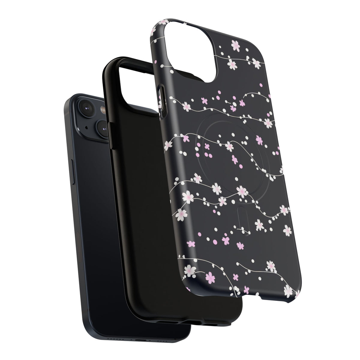 Magnetic Phone Case — Black Sakura Cherry Blossom Tough Cover