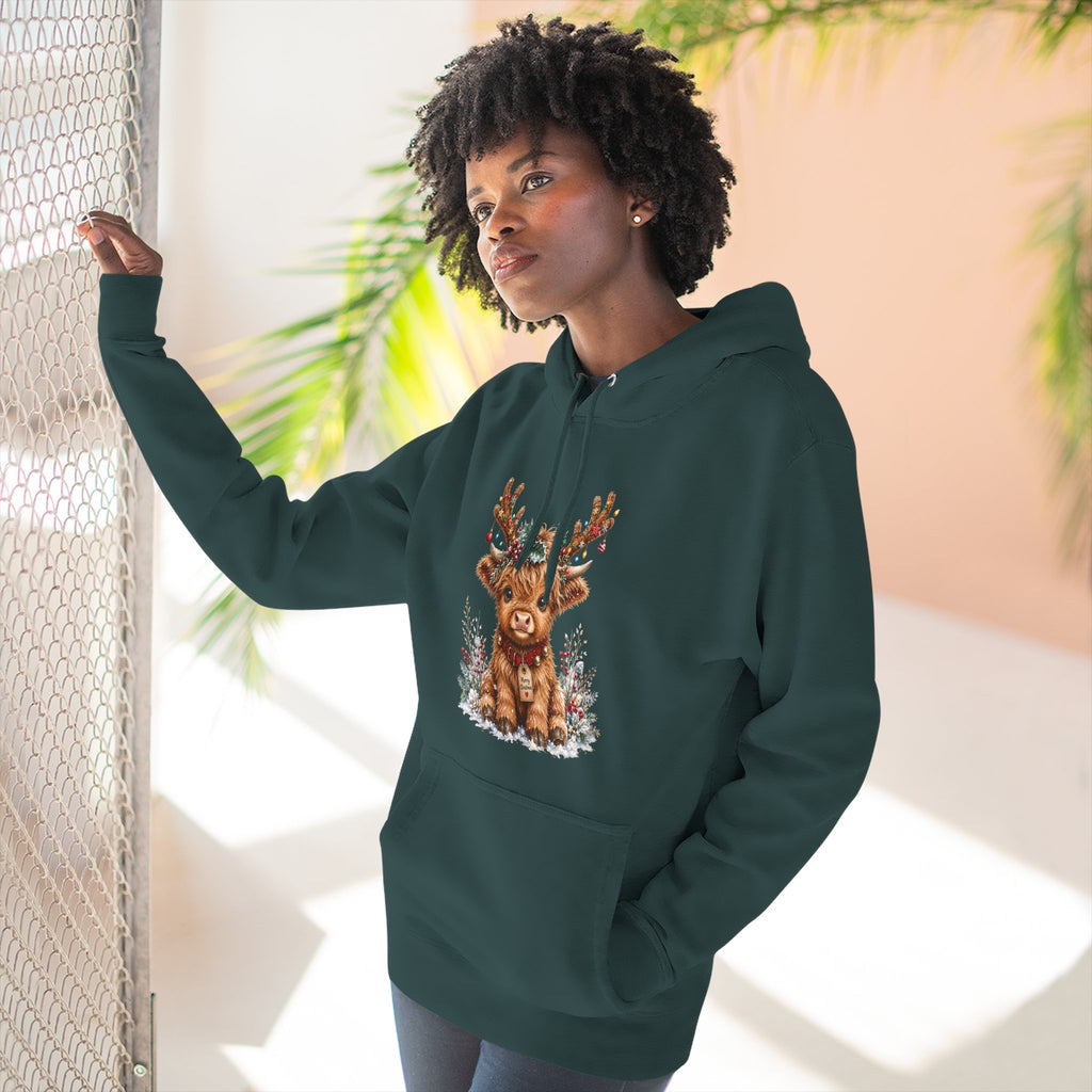 Cute Reindeer Fleece Hoodie - Christmas Woodland Holiday Sweatshirt
