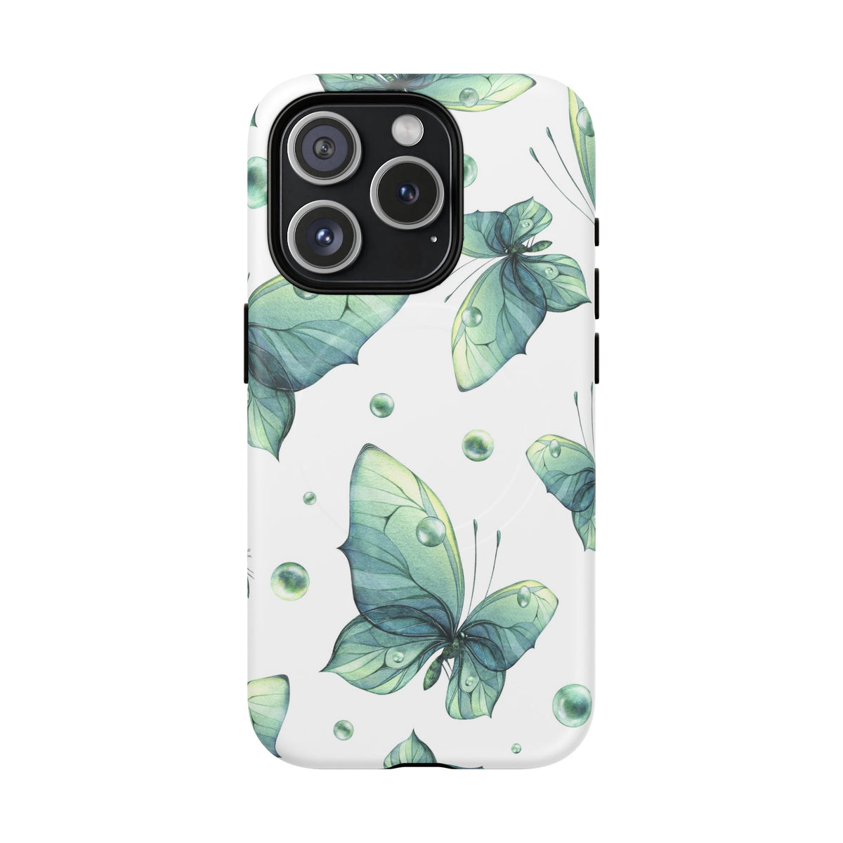 Butterfly Watercolor Magnetic Phone Case — Green Floral Tough Protective Cover