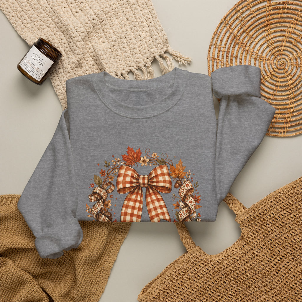 Cozy Autumn Plaid Bow Wreath Crewneck Sweatshirt