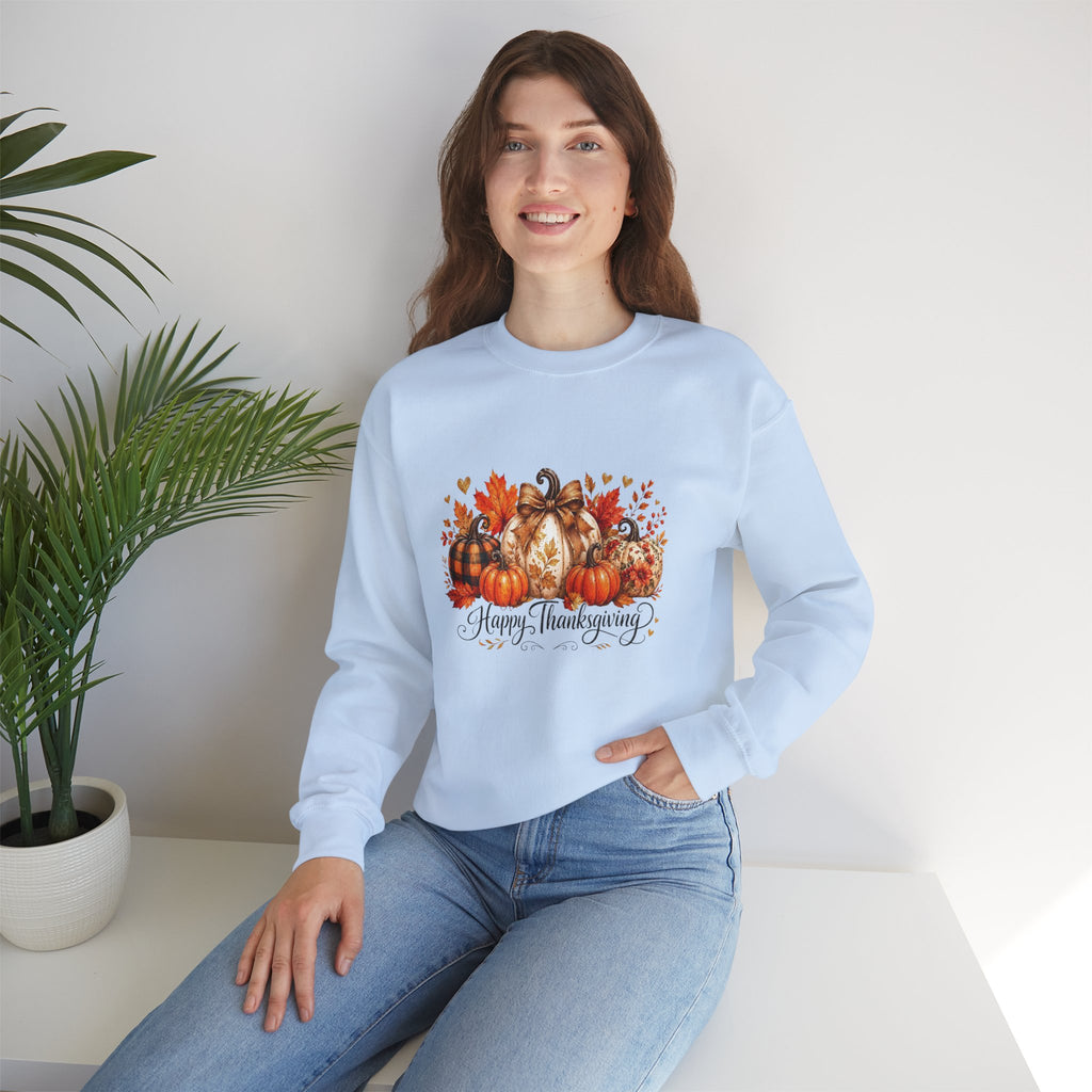 Thanksgiving Pumpkin Crewneck Sweatshirt — Happy Thanksgiving Harvest Design