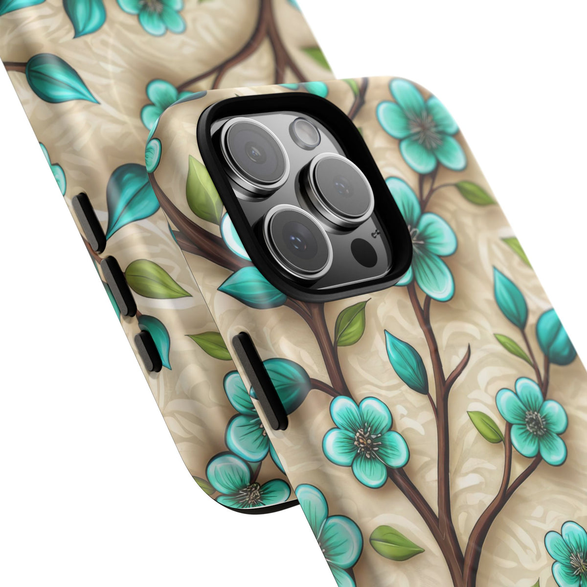 Floral Teal Blossom Tough Magnetic iPhone Case — MagSafe Protective Cover