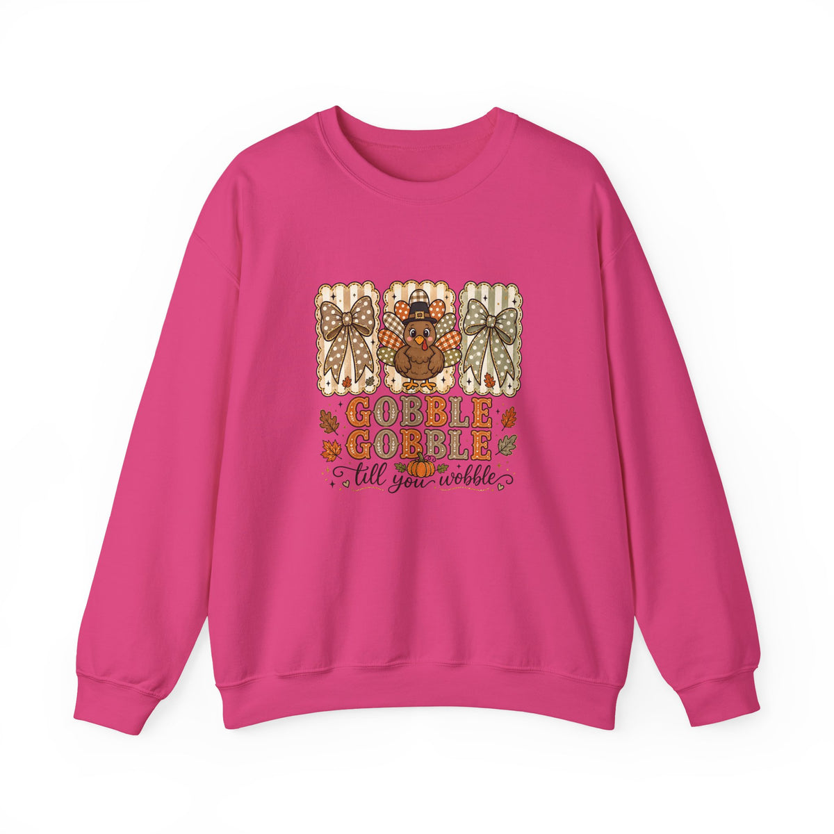 Thanksgiving Crewneck Sweatshirt — "Gobble Gobble 'til You Wobble" Turkey Design