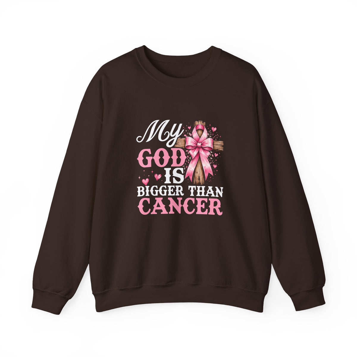 My God Is Bigger Than Cancer Breast Cancer Awareness Crewneck Sweatshirt