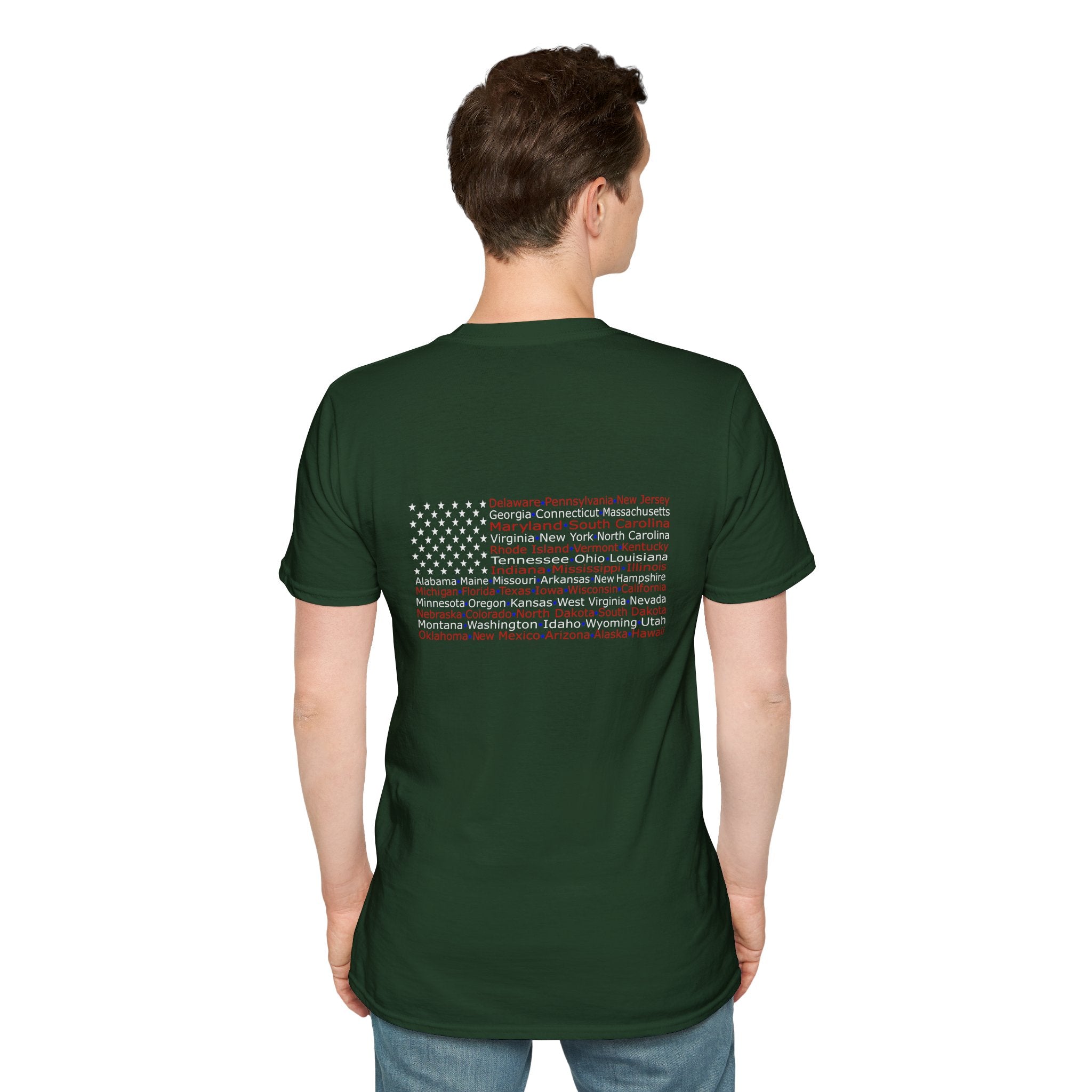 United American Flag T-Shirt — Patriotic Gift for Him Red Chest Graphic Tee