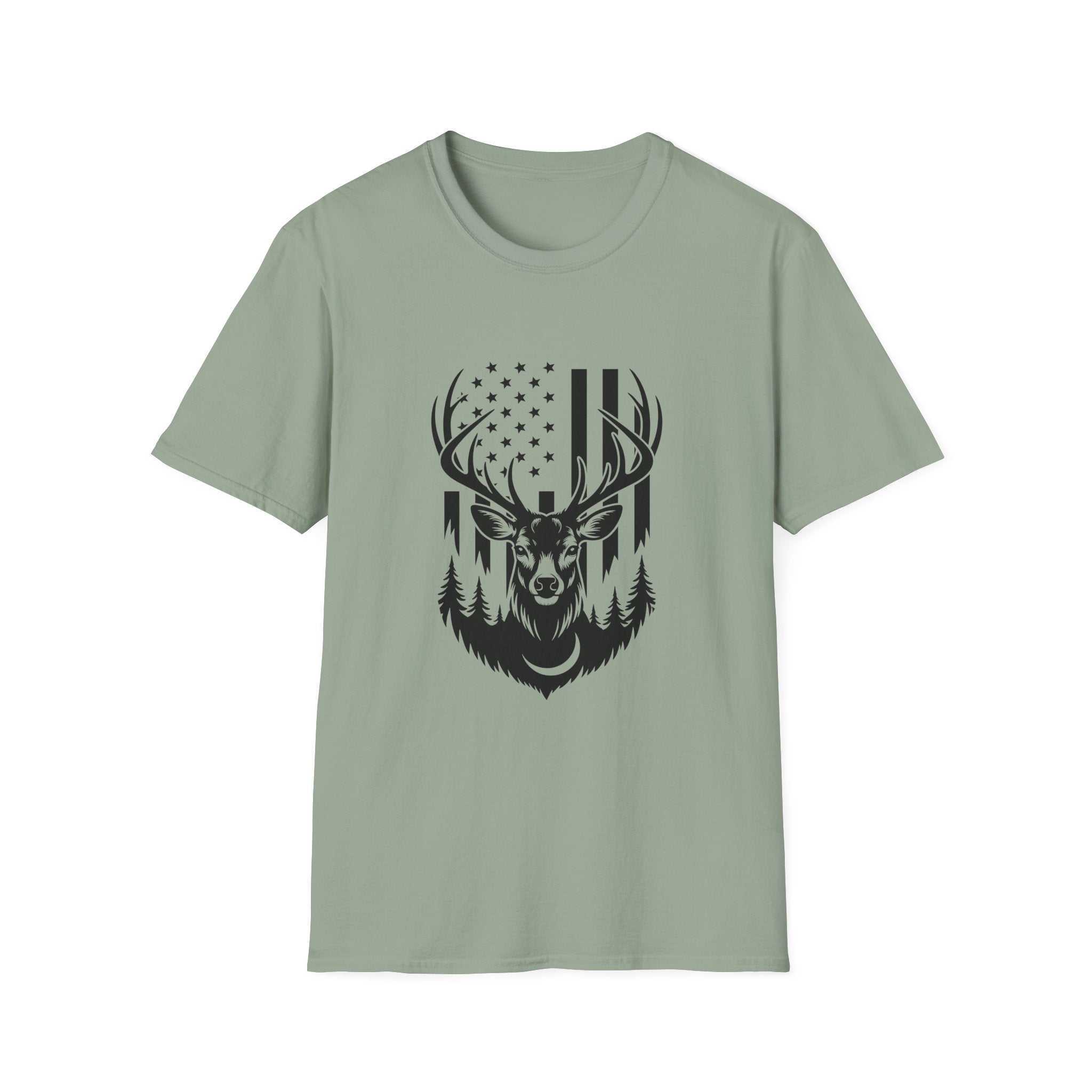 Rustic American Flag Buck T-Shirt — Patriotic Hunting Gift for Men Wildlife Tee