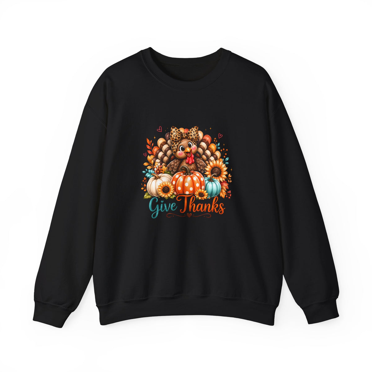 Sweatshirt — "Give Thanks" Autumn Turkey & Pumpkin Thanksgiving Crewneck