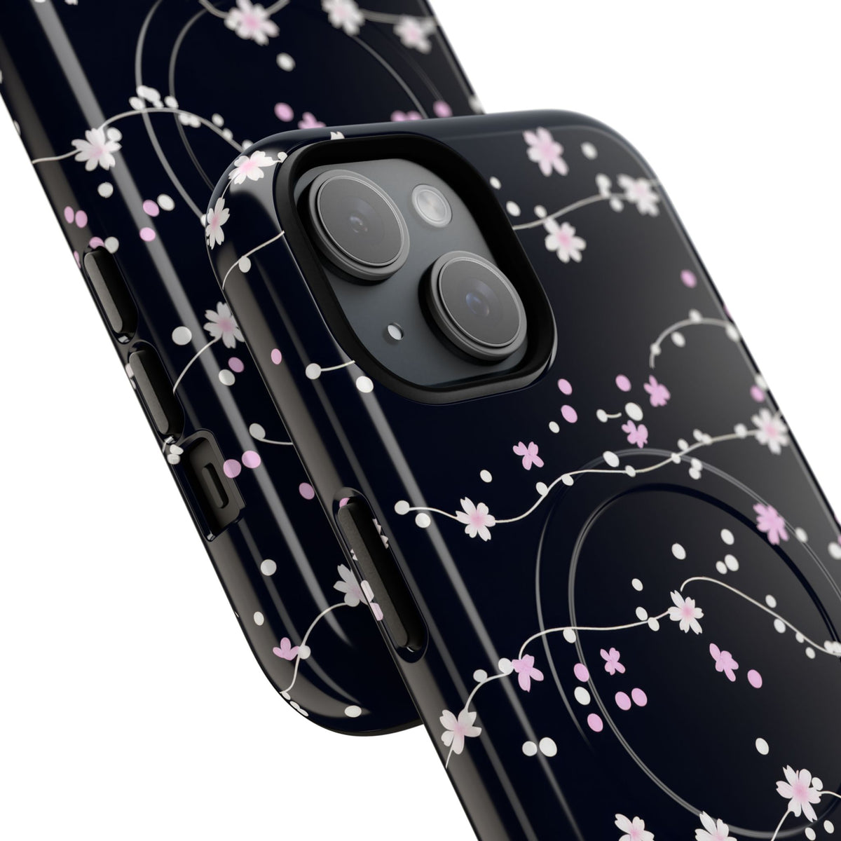 Magnetic Phone Case — Black Sakura Cherry Blossom Tough Cover