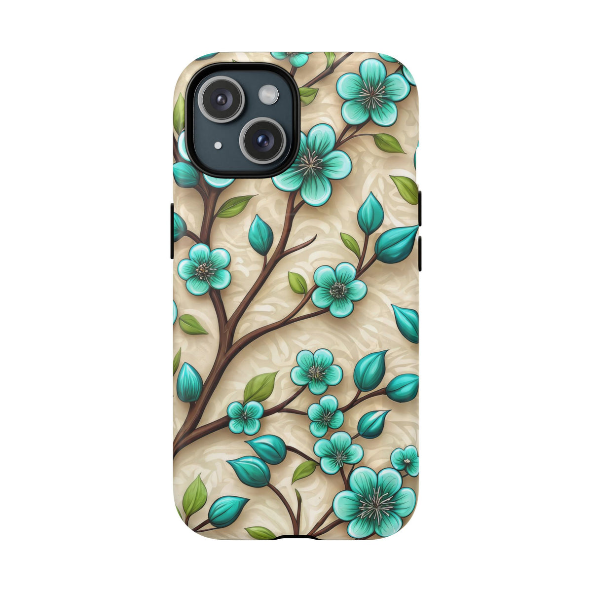 Floral Teal Blossom Tough Magnetic iPhone Case — MagSafe Protective Cover