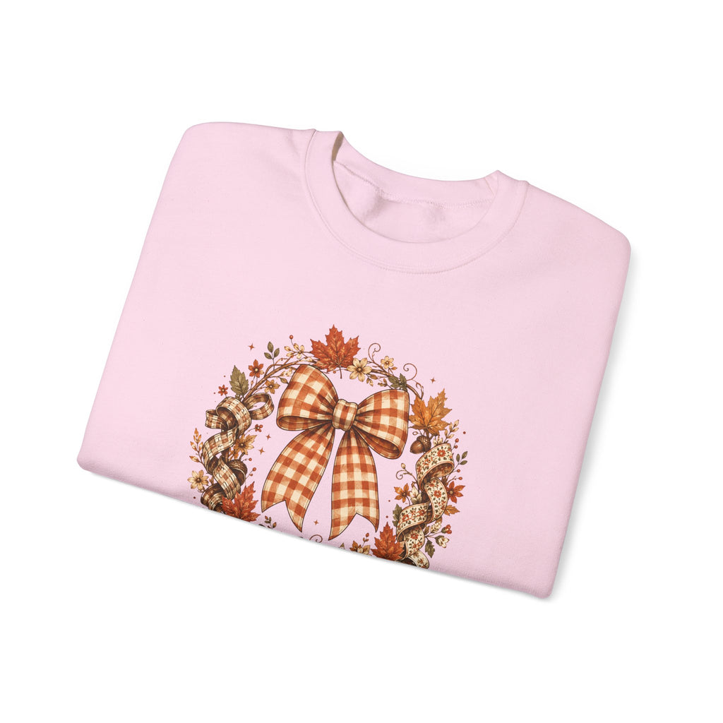 Cozy Autumn Plaid Bow Wreath Crewneck Sweatshirt