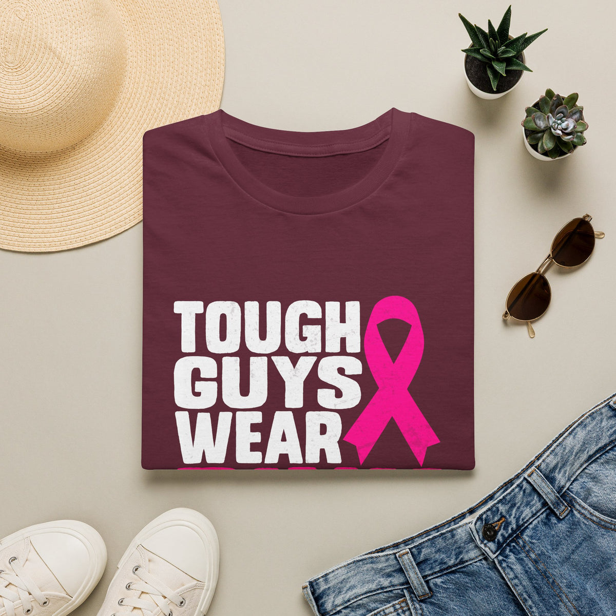 Tough Guys Wear Pink Breast Cancer Awareness T-Shirt Graphic Tee