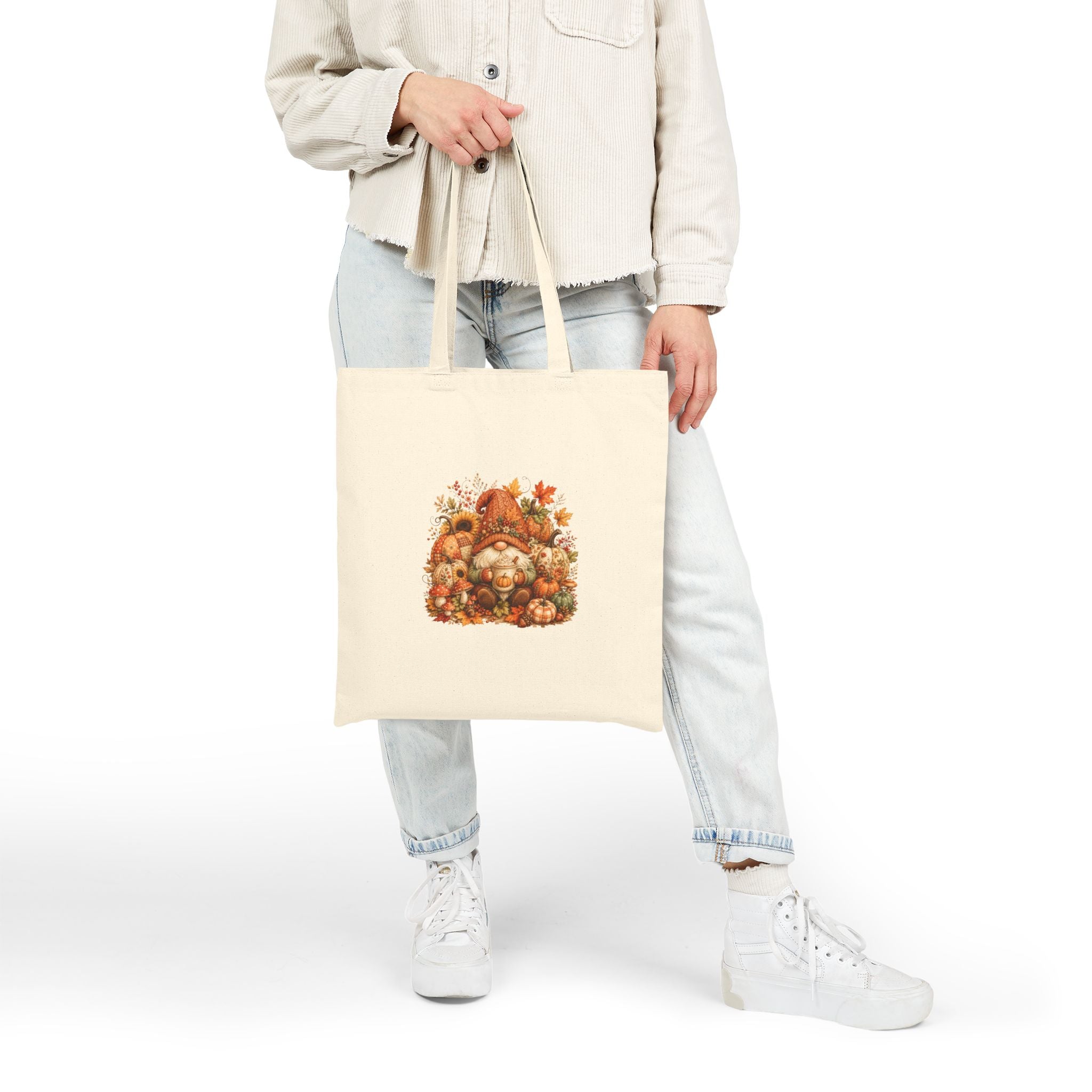 Autumn Gnome Harvest Canvas Tote Bag — Cute Fall Gift for Women Market Shopper