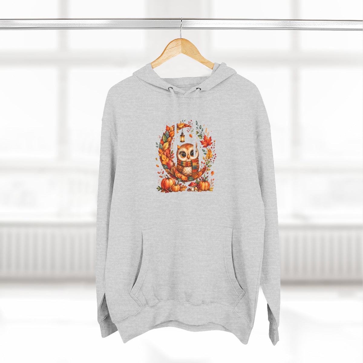 Cozy Autumn Owl Crescent Moon Embroidered Hoodie