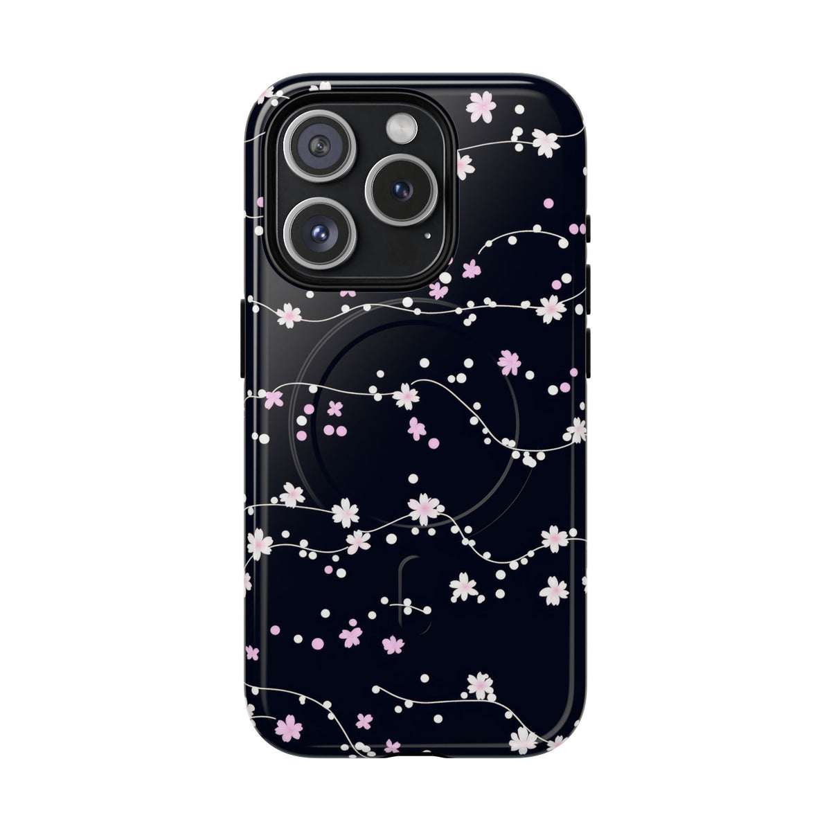 Magnetic Phone Case — Black Sakura Cherry Blossom Tough Cover